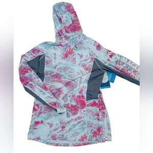 Magellan fish gear boyfriend fit women's shirt large pink beach real tree NWT